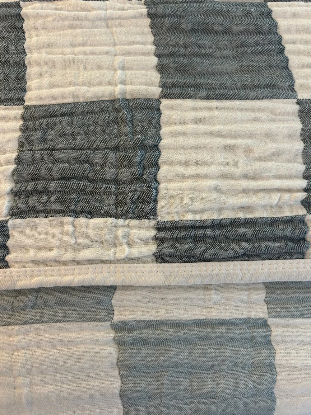 Dark Teal Gray Check Throw Blanket Cotton Bamboo Blend Patchwork Quilt Style NEW